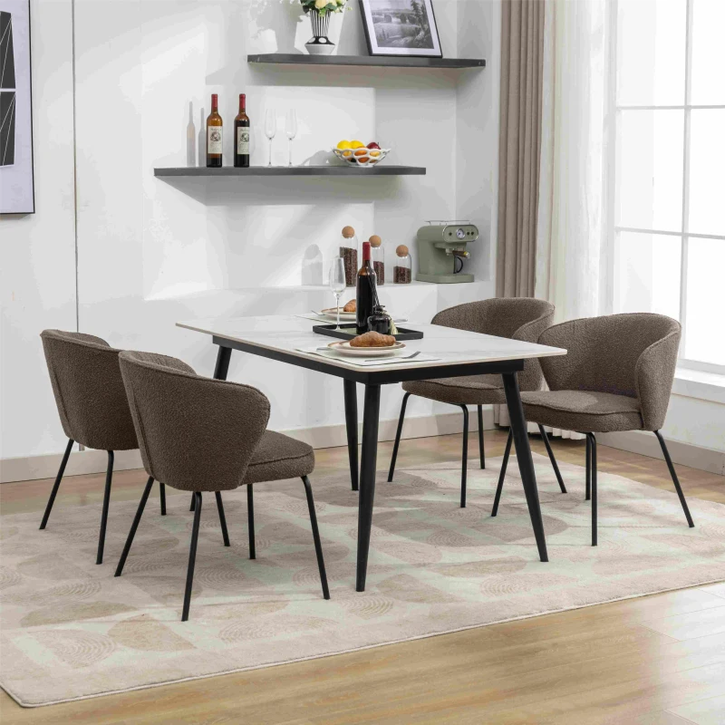 2 Pack Wingback Design Boucle Chair with 4 Black Legs, Upholstered Accent Chair for Various Indoor Spaces, 62x63.5x75 cm, Brown