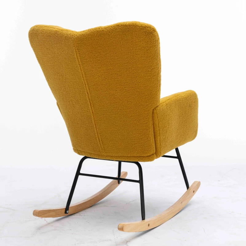 Nursery Room Rocking Chair with Upholstered Padded Seat, Teddy Fabric Modern Rocker for Living Room, 80x70x95 cm, Yellow