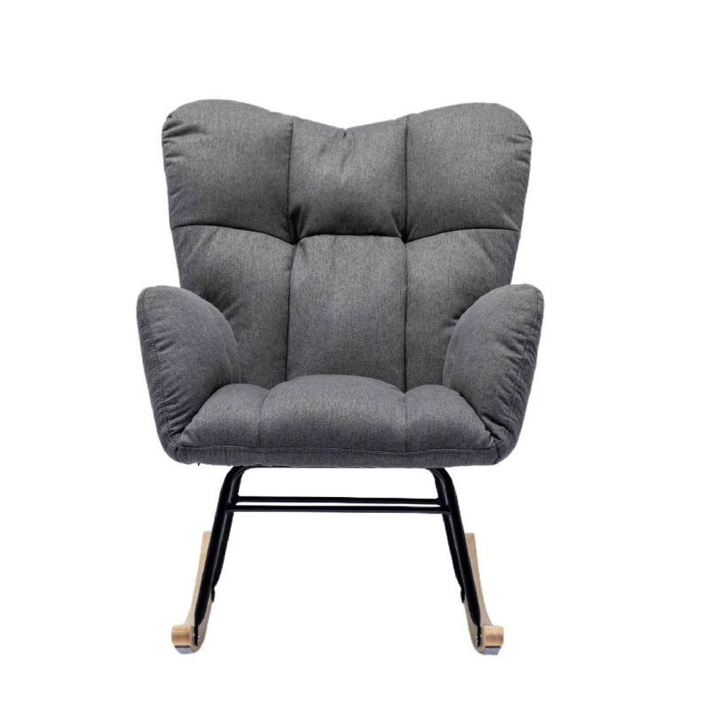 Modern Flax Fabric Tufted Upholstered Garden Rocking Chair with Padded Seat, Ergonomic Backrest, 80x70x95 cm, Grey