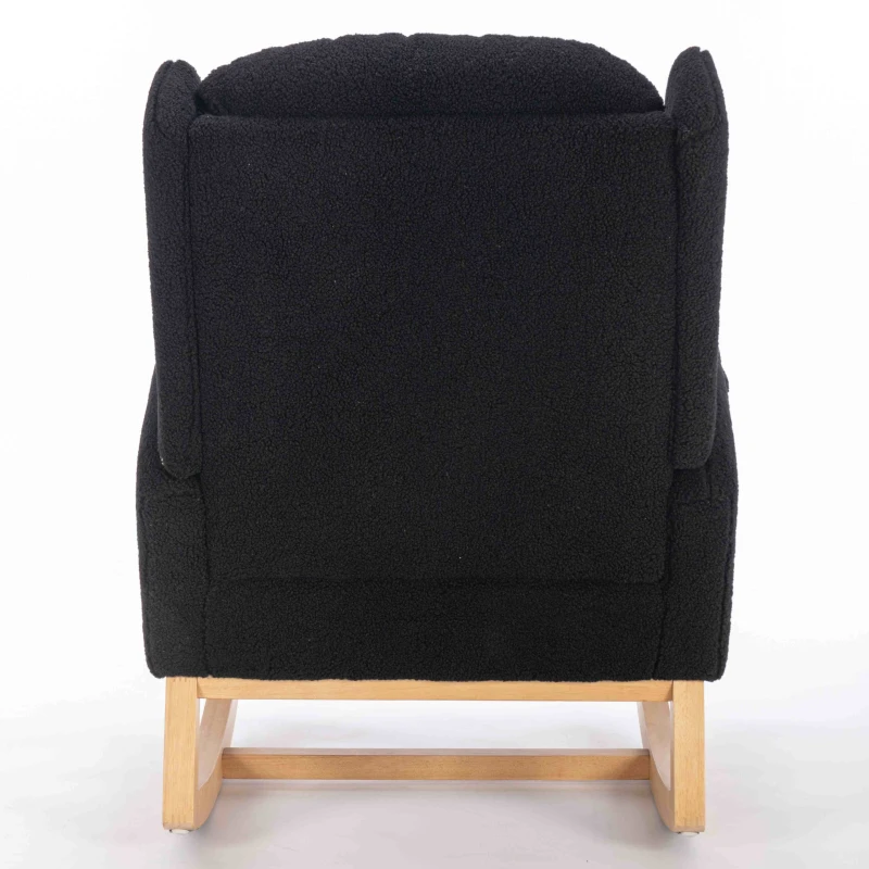 Modern Teddy Fabric Upholstered Wingback Chair with Padded Seat, Comfy Chairs for Living Room, Bedroom, 96.5x71x101 cm, Black