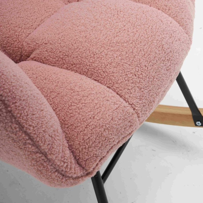 Teddy Fabric Modern Rocker with Padded Seat, Metal Base, Tufted Upholstered Comfy Chairs for Outdoor, 80x70x95 cm, Pink