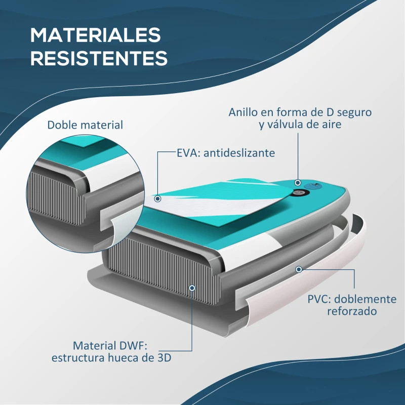 Outsunny Tabla de Paddle Surf Hinchable 300x76x15 cm Tabla de Stand Up Paddling Inflable con Remo Ajustable Aletas Cubierta Antideslizante Bomba y Bolsa de Transporte Azul
