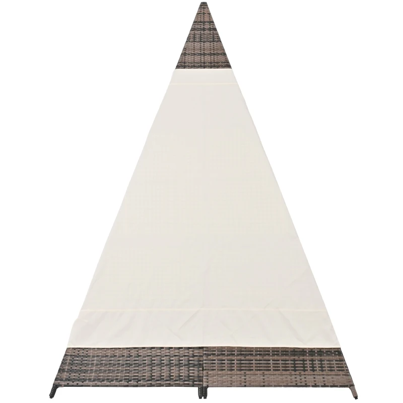 Gartenlounge-Set, Rattanzelt, geeignet für 2-4 Personen, inklusive graues Rattan, beiger Türvorhang, Sitzkissen mit Reißverschluss, Beige