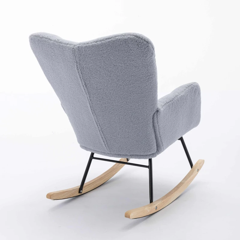 Modern Teddy Fabric Tufted Upholstered Rocking Garden Chair with Padded Seat, 80x70x95 cm, Light Grey