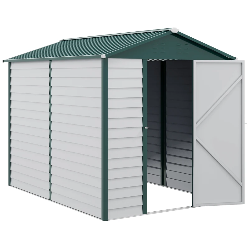 Outsunny 9x 6FT Metal Outdoor Garden Shed, Galvanised Tool Storage Shed w/ Sloped Roof, Lockable Door for Patio Lawn, Green