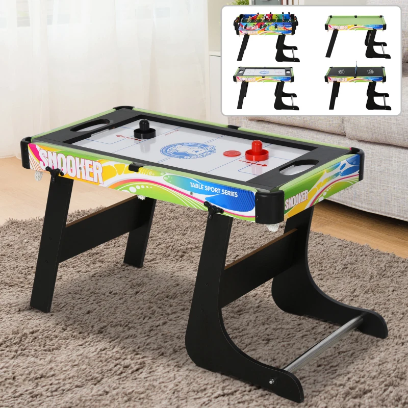 HOMCOM Tavolo da Gioco 4 in 1 Pieghevole per Calcio-Balilla, Biliardo, Air Hockey e Ping Pong, in MDF e Plastica