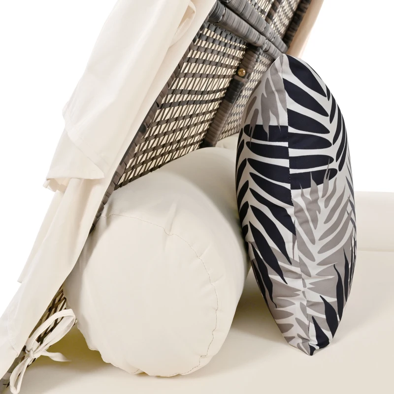 Gartenlounge-Set, Rattanzelt, geeignet für 2-4 Personen, inklusive graues Rattan, beiger Türvorhang, Sitzkissen mit Reißverschluss, Beige