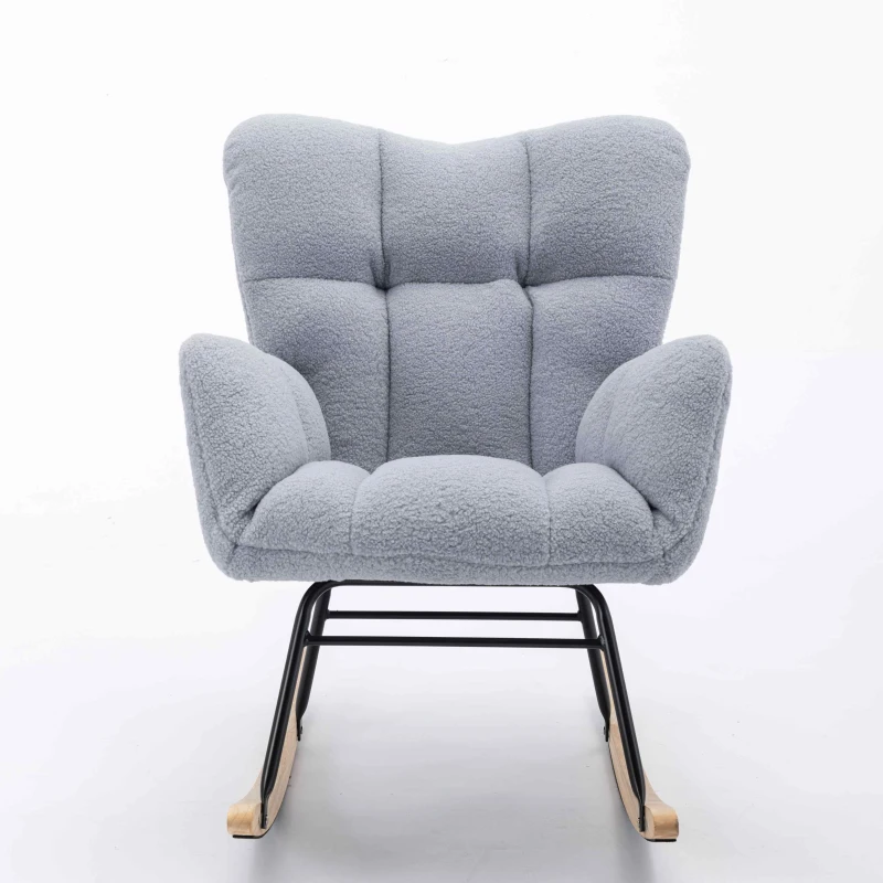 Modern Teddy Fabric Tufted Upholstered Rocking Garden Chair with Padded Seat, 80x70x95 cm, Light Grey
