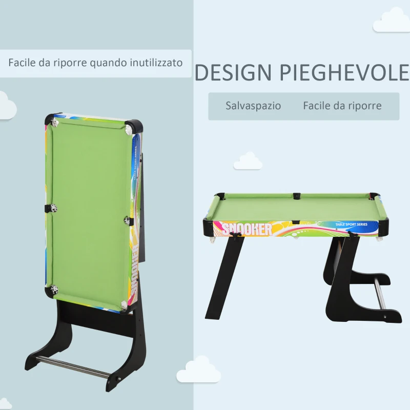 HOMCOM Tavolo da Gioco 4 in 1 Pieghevole per Calcio-Balilla, Biliardo, Air Hockey e Ping Pong, in MDF e Plastica