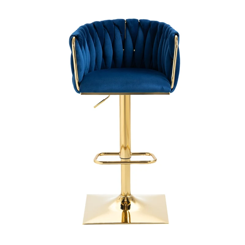 2 Tabourets de bar style art déco avec dossier et repose-pieds, chaise haute hauteur d'assise réglable pivotant 360°, Bleu
