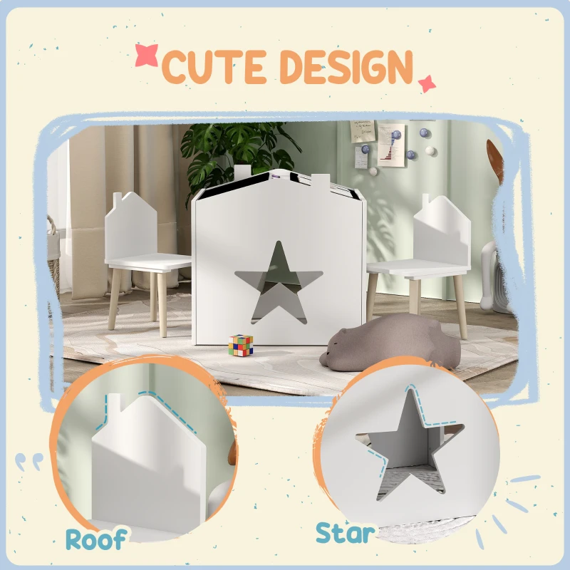 AIYAPLAY Set de 3 Piese cu 2 Scaune pentru Copii și Măsuță cu Tablă, Mobilier pentru Copii, 61x58x59 cm, Alb