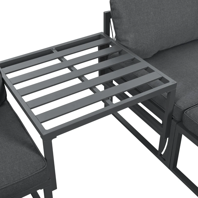 Gartenlounge-Set aus Aluminium mit 2 Sofas und 2 Fußhockern, variabel und verstellbar kombinierbar, für Außen und Innenbereich, Grau