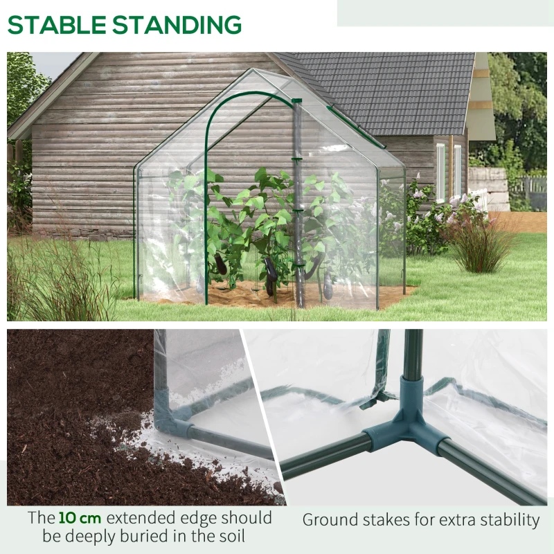 Outsunny Walk In Mini Greenhouse Garden Outdoor Flower Planter Steel Frame w/ Zipped Door & Window, PVC Cover, 180 x 100 x 168CM