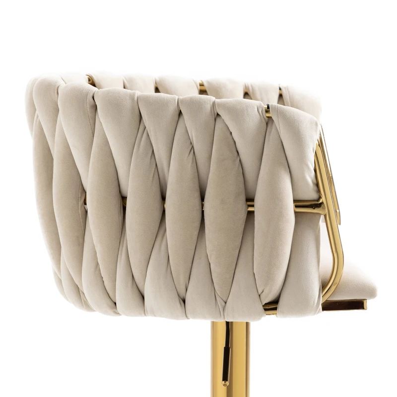 2 Tabourets de bar style art déco avec dossier et repose-pieds, chaise haute hauteur d'assise réglable pivotant 360°, Ivoire