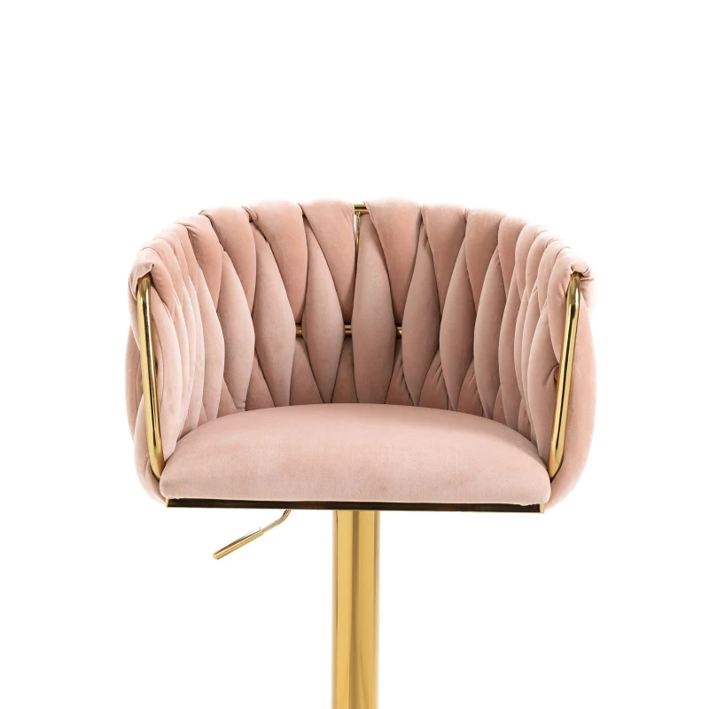 2 Tabourets de bar style art déco avec dossier et repose-pieds, chaise haute hauteur d'assise réglable pivotant 360°, Rose