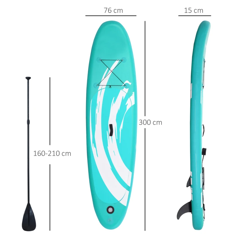 Outsunny Tabla de Paddle Surf Hinchable 300x76x15 cm Tabla de Stand Up Paddling Inflable con Remo Ajustable Aletas Cubierta Antideslizante Bomba y Bolsa de Transporte Azul