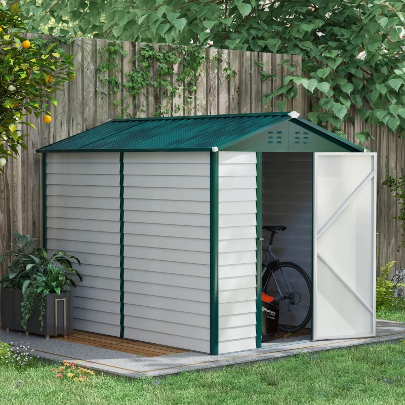Outsunny 9x 6FT Metal Outdoor Garden Shed, Galvanised Tool Storage Shed w/ Sloped Roof, Lockable Door for Patio Lawn, Green