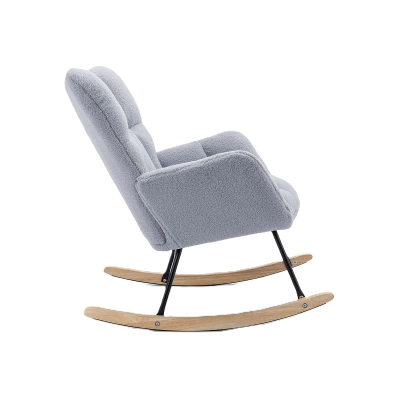 Modern Teddy Fabric Tufted Upholstered Rocking Garden Chair with Padded Seat, 80x70x95 cm, Light Grey