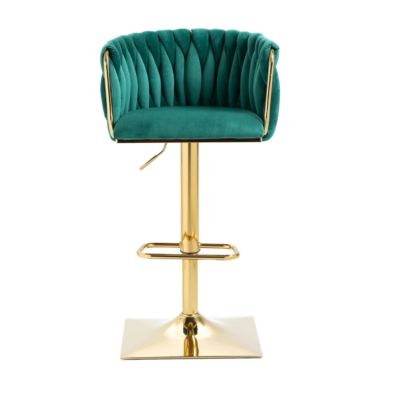 2 Tabourets de bar style art déco avec dossier et repose-pieds, chaise haute hauteur d'assise réglable pivotant 360°, Vert