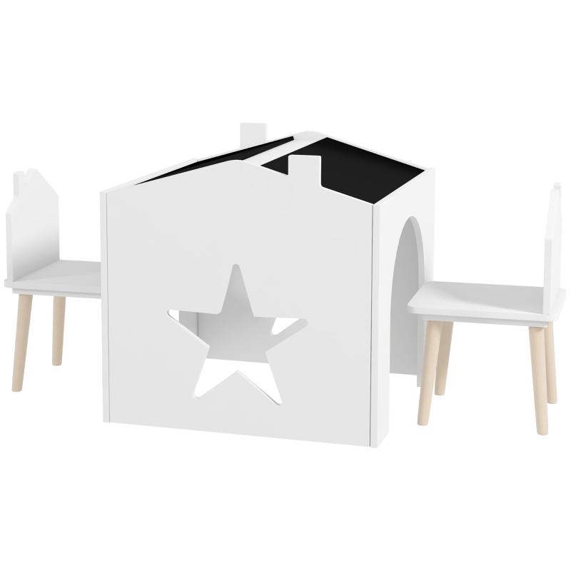 AIYAPLAY Set de 3 Piese cu 2 Scaune pentru Copii și Măsuță cu Tablă, Mobilier pentru Copii, 61x58x59 cm, Alb