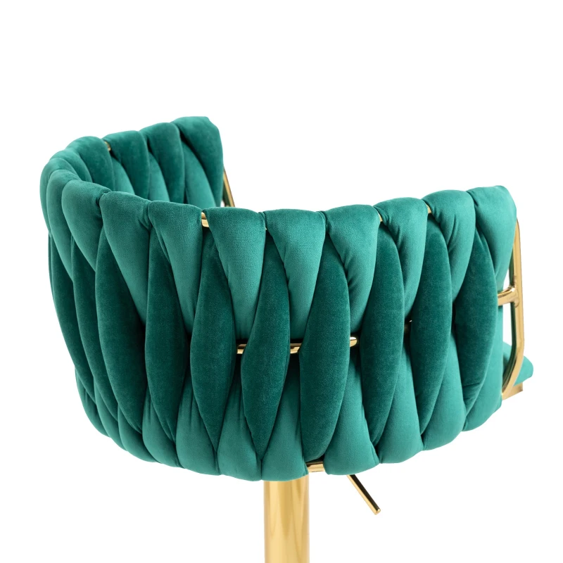 2 Tabourets de bar style art déco avec dossier et repose-pieds, chaise haute hauteur d'assise réglable pivotant 360°, Vert