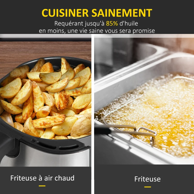 HOMCOM Friteuse sans huile à air chaud, Air Fryer, 1700W 6,5L avec affichage numérique, 8 Programmes, température réglable