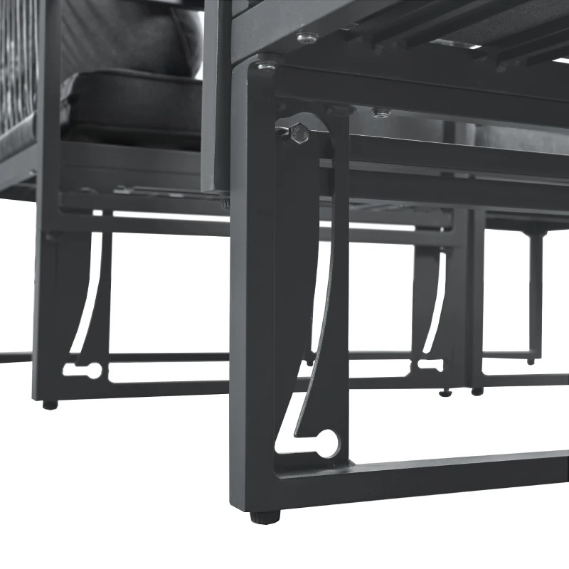 Gartenlounge-Set aus Aluminium mit 2 Sofas und 2 Fußhockern, variabel und verstellbar kombinierbar, für Außen und Innenbereich, Grau