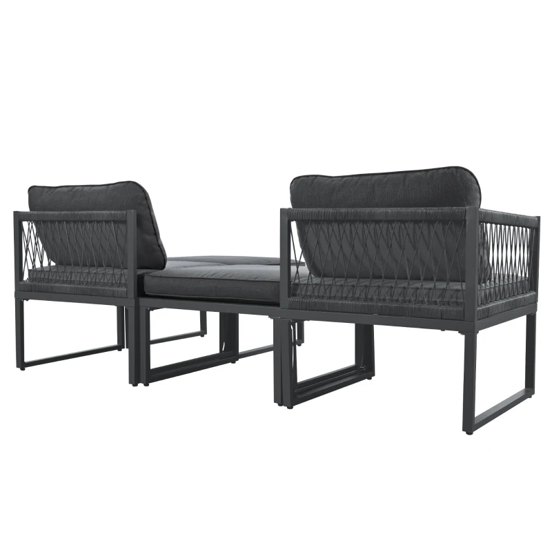 Gartenlounge-Set aus Aluminium mit 2 Sofas und 2 Fußhockern, variabel und verstellbar kombinierbar, für Außen und Innenbereich, Grau