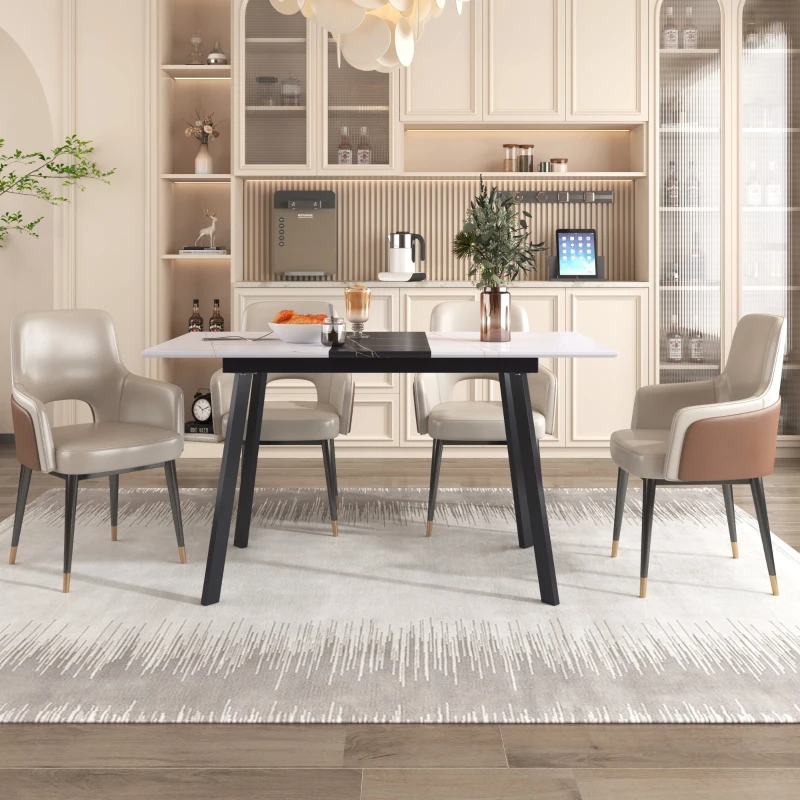 Tavolo Consolle Allungabile da Pranzo in Marmo con Struttura in Acciaio, Ideale per Cene Familiari e Intrattenimento, 110/140x75x76 cm, Nero Bianco