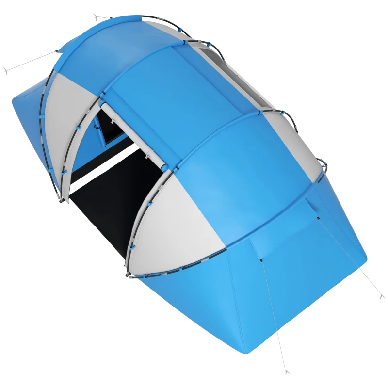Outsunny Tenda de Campismo Familiar para 4 Pessoas Tenda Dobrável Impermeável para Praia Parque 430x240x170 cm Azul e Branco