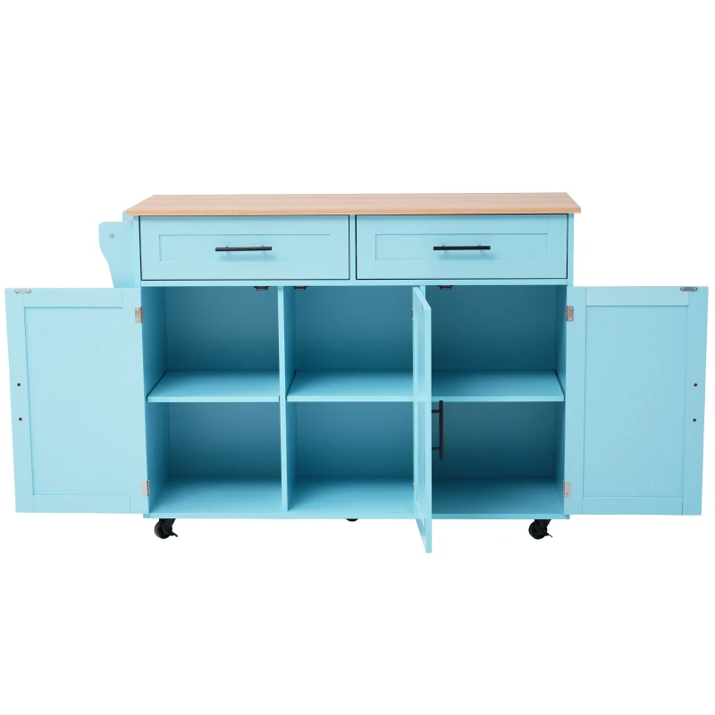 Carrello da Cucina Multifunzionale con Tavolo Ribaltabile, Ripiani Regolabili e Cassetti, su 5 Ruote, 129x71x91,5 cm - Mobiletto da Cucina, Blu+Giallo