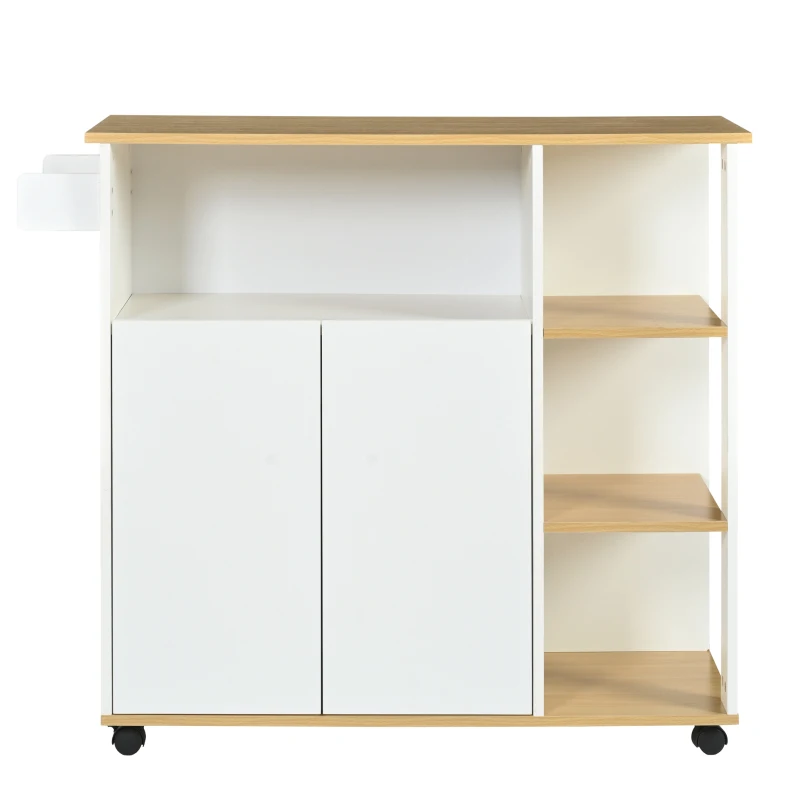 Carrello da cucina moderno e minimalista con mobile da cucina per microonde e ruote piroettanti a 360°, 105x38x89,5 cm, Bianco