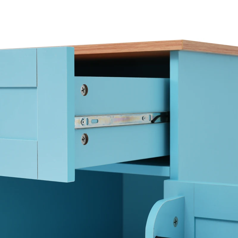 Carrello da Cucina Multifunzionale con Tavolo Ribaltabile, Ripiani Regolabili e Cassetti, su 5 Ruote, 129x71x91,5 cm - Mobiletto da Cucina, Blu+Giallo