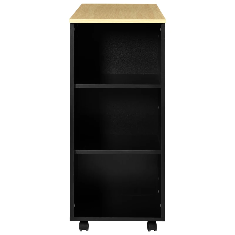 Chariot de Rangement Cuisine Multifonctionnel avec Étagères Ouvertes, Porte-Serviettes en Bois et 4 Roues Silencieuses, avec Frein, Noir