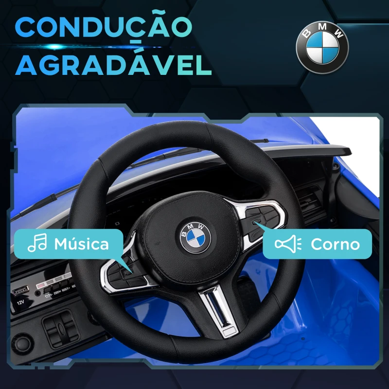 AIYAPLAY Carro Elétrico para Crianças BMW M4 12V com Controlo Remoto Faróis Buzina Música e Velocidade 3-5 km/h 108x69,5x51 cm Azul