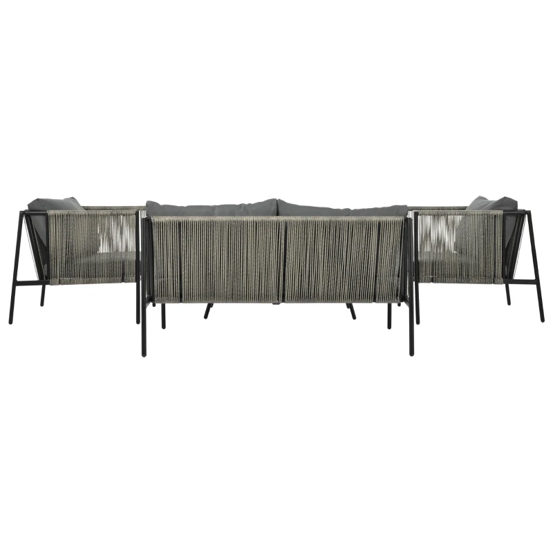 Set Salotto da Giardino Moderno in PE-Rattan e Acciaio Zincato, Include Divano a 2 Posti, 2 Poltrone e Tavolo con Piano in Vetro, Grigio