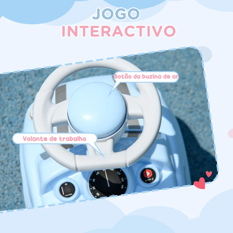 AIYAPLAY Carro Andador para Bebés de 18-36 Meses Carro Andador com Volante Buzina e Sistema Anti-Tombo  53x25x35 cm Azul Claro