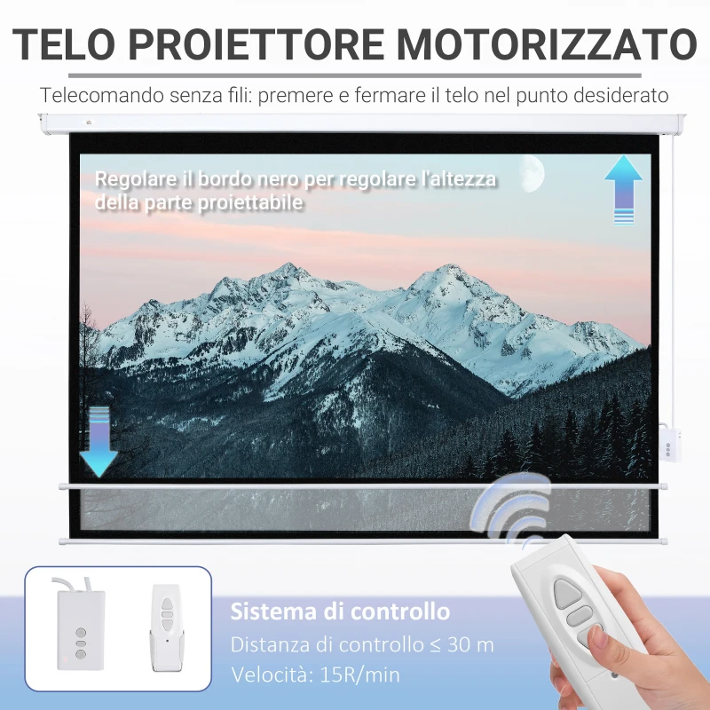 HOMCOM Telo Proiettore 100 Pollici con Telecomando, in PVC e Metallo, 247x7.5x168 cm, Bianco