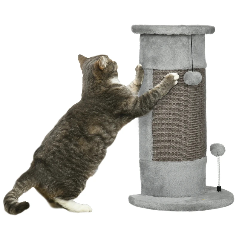 PawHut Poste de Arranhar para Gatos 58 cm Arranhador para Gatos com Poste de Sisal e Bolas Suspensas 34x25,5x58 cm Cinza