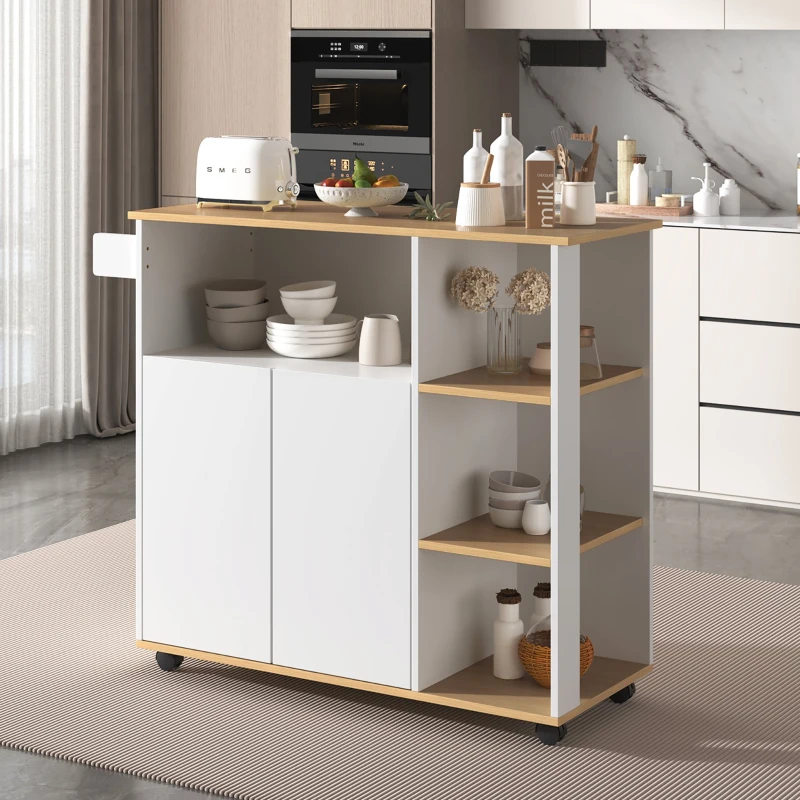 Carrello da cucina moderno e minimalista con mobile da cucina per microonde e ruote piroettanti a 360°, 105x38x89,5 cm, Bianco