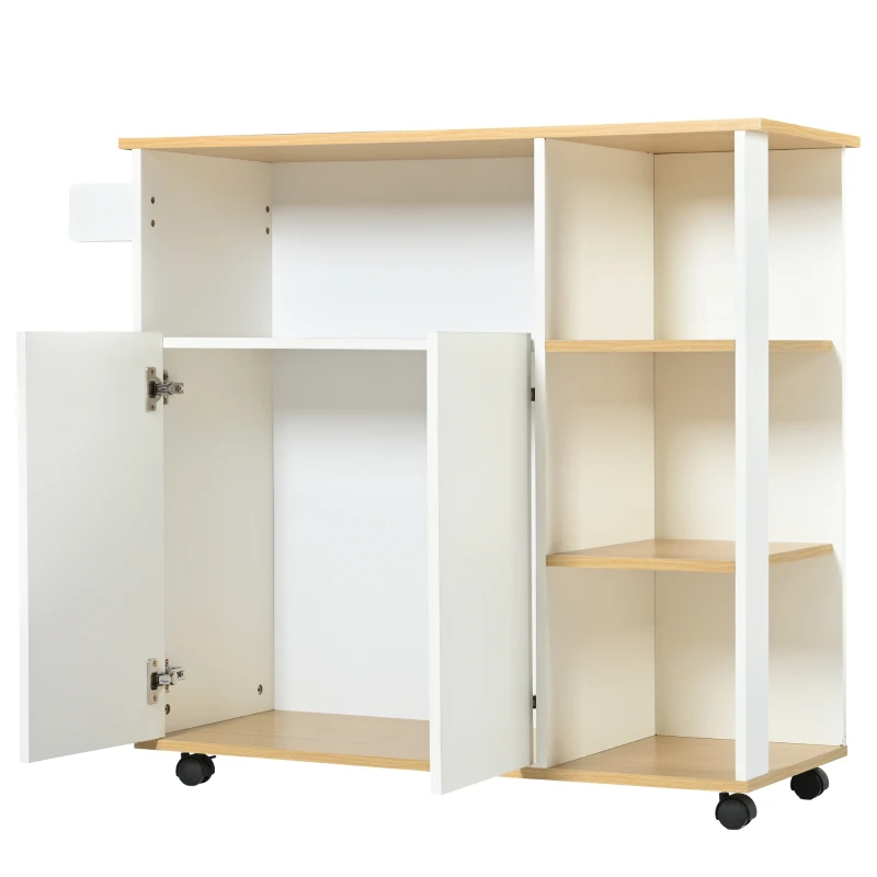 Carrello da cucina moderno e minimalista con mobile da cucina per microonde e ruote piroettanti a 360°, 105x38x89,5 cm, Bianco