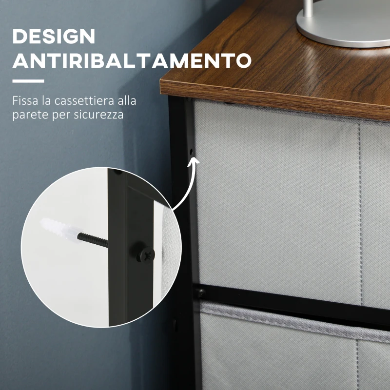 HOMCOM Cassettiera 6 Cassetti in Tessuto Rimovibili, in Legno e Acciaio Stile Industriale, 80x30x62.5cm