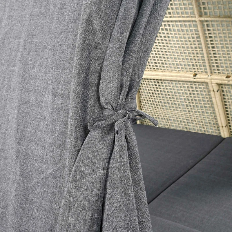 Set poltrona lounge da giardino in rattan con tenda, adatto per 2-4 persone, con cuscini rimovibili e lavabili con cerniera, Grigio