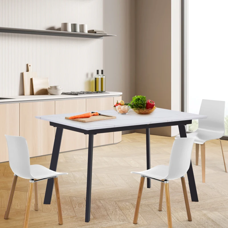 Tavolo Consolle Allungabile da Pranzo in Marmo con Struttura in Acciaio, Ideale per Cene Familiari e Intrattenimento, 110/140x75x76 cm, Nero Bianco