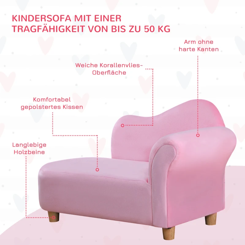 HOMCOM kinderbank mini kinderfauteuil babyfauteuil sofa chaise longue roze L80 x B40 x H49 cm