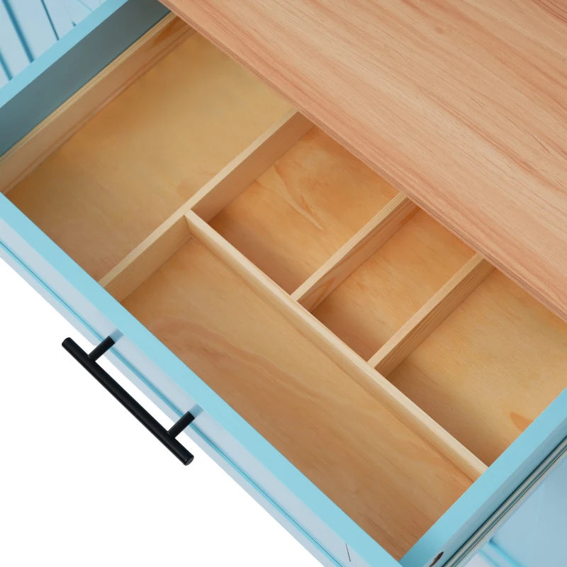 Desserte de Cuisine Multifonctionnelle avec Table Rabattable, Étagères Réglables et Tiroirs, sur 5 Roues, Chariot de Rangement Cuisine, Bleu+Jaune