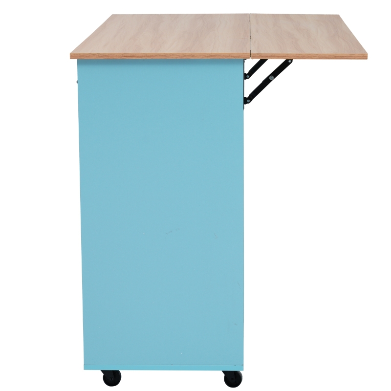 Carrello da Cucina Multifunzionale con Tavolo Ribaltabile, Ripiani Regolabili e Cassetti, su 5 Ruote, 129x71x91,5 cm - Mobiletto da Cucina, Blu+Giallo