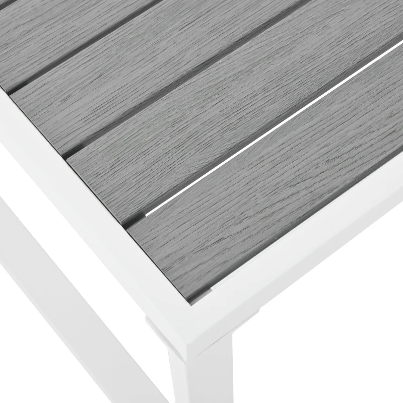 Salon de Jardin Moderne en Fer Zingué et Corde avec Coussins, Composé d'un Canapé Double, Deux Fauteuils et une Table WPC, Pieds Réglables, Blanc+gris