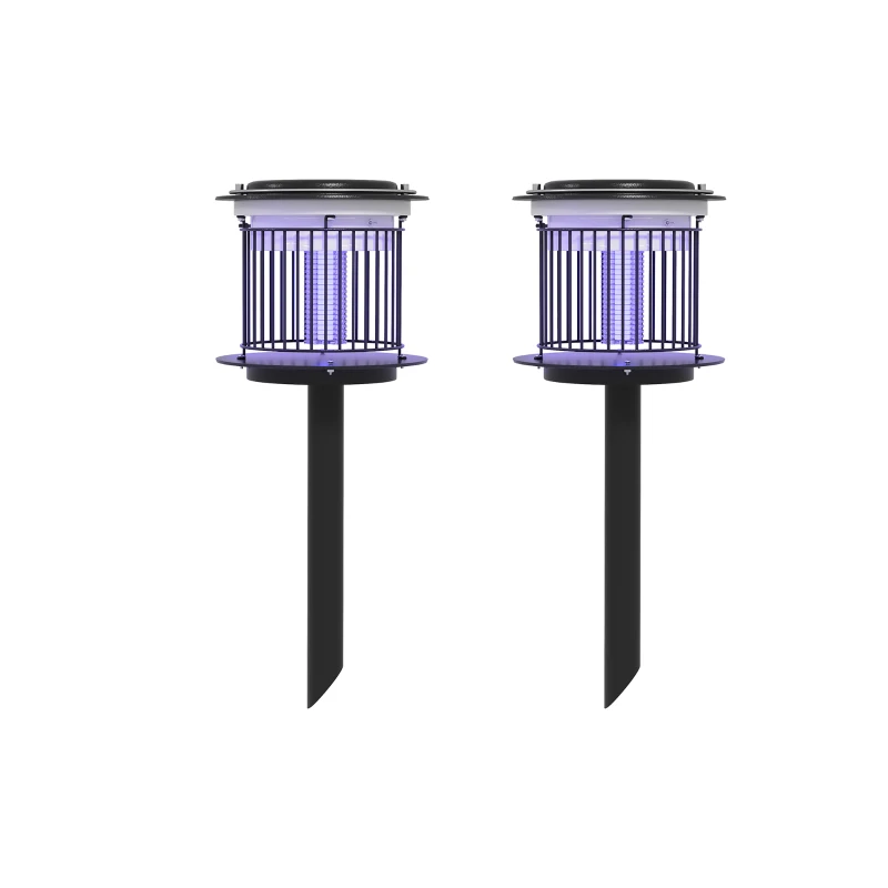 Outsunny Set 2 Lămpi 2-în-1 în Aer Liber Împotriva Țânțarilor, Felinare Împotriva Țânțarilor cu Lumină LED și UV, Ø18x45 cm, Negru