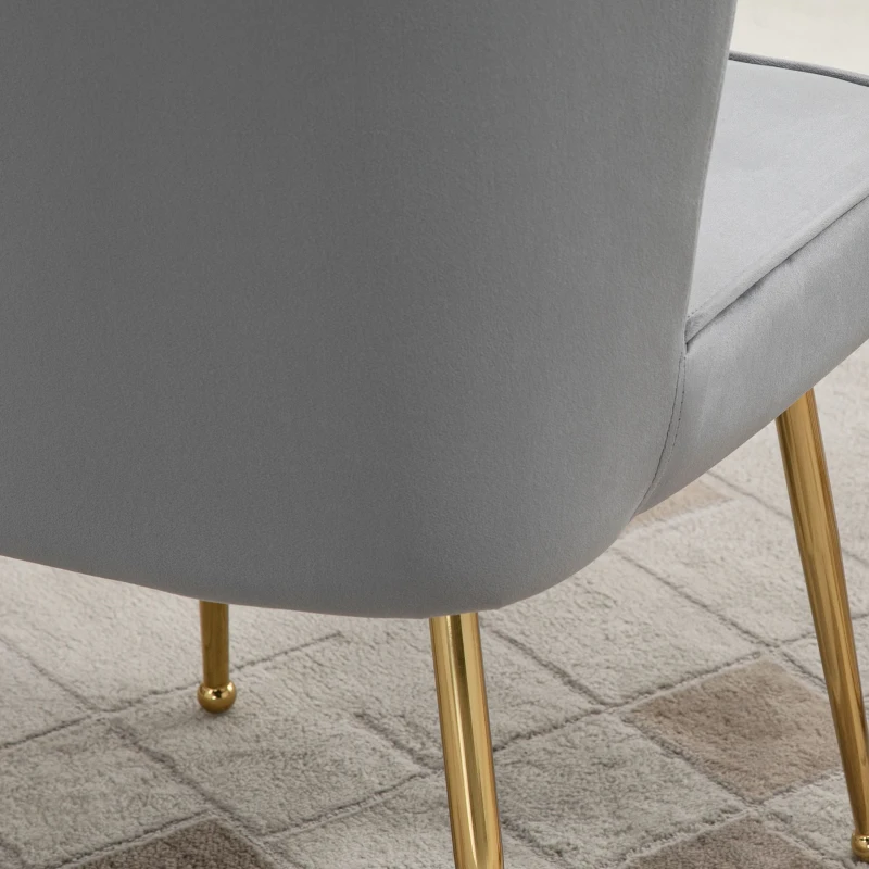 HOMCOM Velvet-Feel Shell Accent Chair - Grey